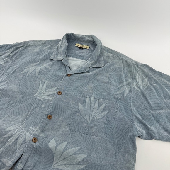 Tommy Bahama Other - Tommy Bahama Mens Large Blue 100% Silk Tropical Leaf Jacquard Camp Shirt L